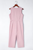 Pink Buttoned Sleeveless Cropped Jumpsuit with Sash