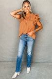 Grapefruit Orange Smocked Ruffle Sleeve Blouse