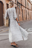 Multicolor Printed Tie V Neck Loose Long Sleeve Split Dress