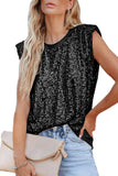 Black Apricot Sequin Round Neck Tank Top