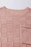 Dusty Pink Lattice Textured Knit Short Sleeve Sweater