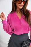 Pink V Neck Collared Button Pleated Shirt