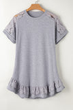 Light Grey Lace Floral Patchwork Ruffled T-shirt Dress