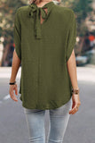 Mist Green Swiss Dot Mock Neck Batwing Sleeve Blouse