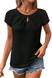 Black Contrast Lace Sleeve Keyhole Decor Top