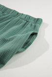 Green Textured High Waist Ruffled Bell Bottom Pants