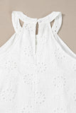 White Boho Eyelet Pattern Halter Neck Sleeveless Dress