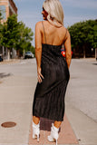 Black Spaghetti Straps Backless Pleated Midi Dress