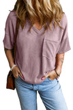 Valerian Corded V Neck Chest Pocket Loose T-shirt