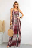 Red Stripe Side Pockets Spaghetti Straps Maxi Dress