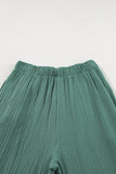 Green Textured High Waist Ruffled Bell Bottom Pants