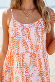 Orange Abstract Print Spaghetti Straps Backless Tiered Maxi Dress