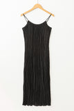 Black Spaghetti Straps Backless Pleated Midi Dress