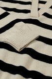 Apricot Striped Knit Drop Shoulder Collared V Neck Sweater