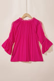 Rose Lace Crochet Cut-Out Bracelet Sleeve Ruffle Blouse