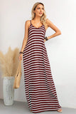 Red Stripe Side Pockets Spaghetti Straps Maxi Dress