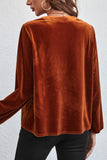 Gold Flame Lantern Sleeve Beaded Split V Neck Velvet Top