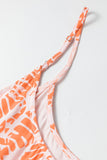 Orange Abstract Print Spaghetti Straps Backless Tiered Maxi Dress