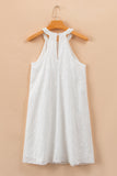 White Boho Eyelet Pattern Halter Neck Sleeveless Dress