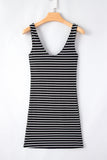 Black Stripe Ribbed Knit Sleeveless Mini Dress