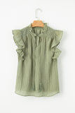 Meadow Mist Green V Neck Flutter Sleeve Textured Blouse