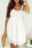 White Adjustable Tie Straps Smocked Mini Dress