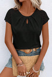 Black Contrast Lace Sleeve Keyhole Decor Top