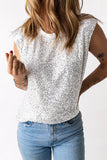 Apricot Sequin Round Neck Tank Top