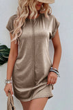 Light French Beige Center Seam Rolled Cuffs T-shirt Dress