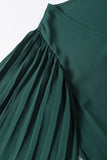 Blackish Green 3/4 Pleated Bell Sleeve V Neck Blouse