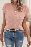 Dusty Pink Lattice Textured Knit Short Sleeve Sweater