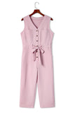 Pink Buttoned Sleeveless Cropped Jumpsuit with Sash