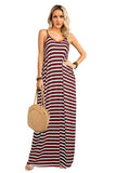 Red Stripe Side Pockets Spaghetti Straps Maxi Dress