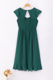 Sea Green Shirred Open Back Sweetheart Neck Ruffled Midi Dress