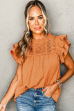 Grapefruit Orange Smocked Ruffle Sleeve Blouse