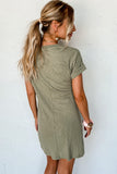 Laurel Green Folded Sleeve Twisted Mini T-Shirt Dress