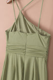 Green Asymmetric Thin Straps One-shoulder Wide Leg Jumpsuit