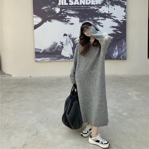 【Final Sale】Hooded Soft Mid-Length Knit Dress