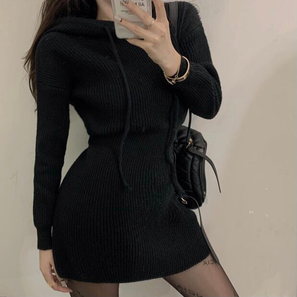 【Final Sale】Slim Waist Hooded KnitDress