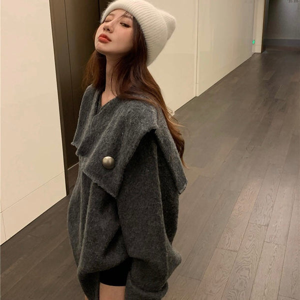 【Final Sale】Oversized Overlap Wool Sweater