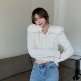 【Final Sale】Removable Fur Collar Cardigan Sweater