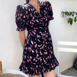 Chic Floral Print V Neckline Dress