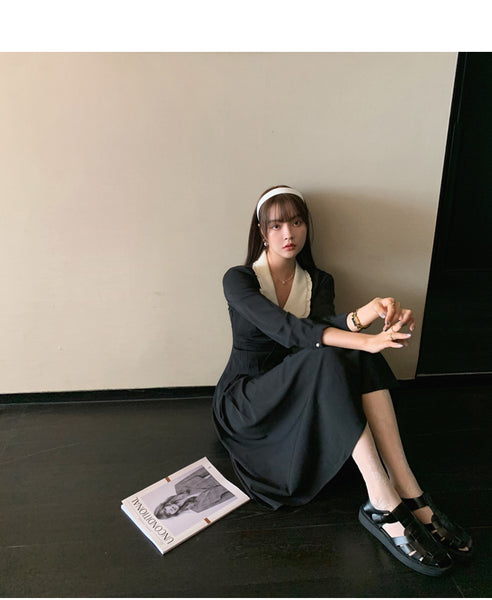 【Final Sale】Ruffled Collar High Waist Dress