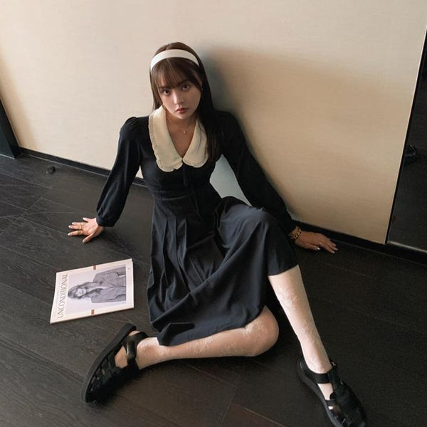 【Final Sale】Ruffled Collar High Waist Dress