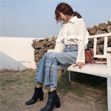 【Final Sale】Wide Leg Button Design Jeans