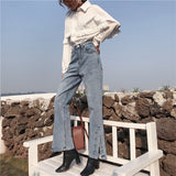 【Final Sale】Wide Leg Button Design Jeans