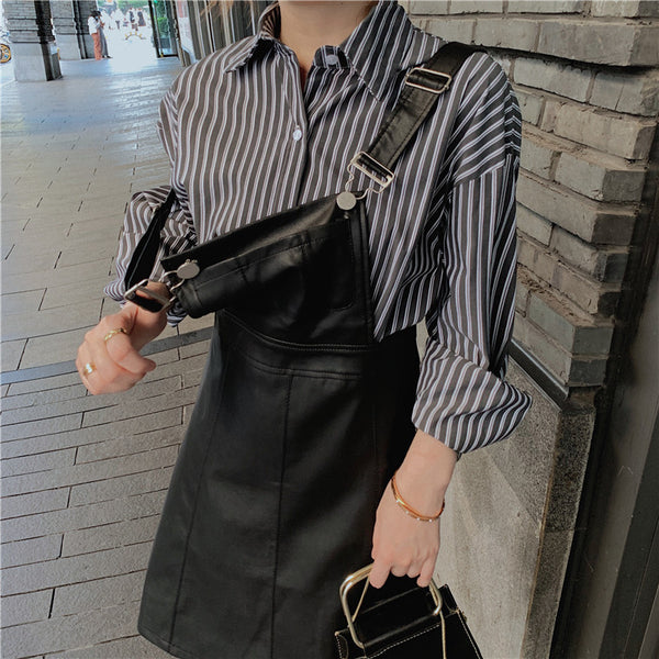 【Final Sale】Chic PU Leather Overall Dress