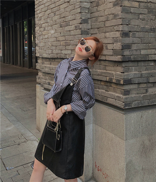 【Final Sale】Chic PU Leather Overall Dress