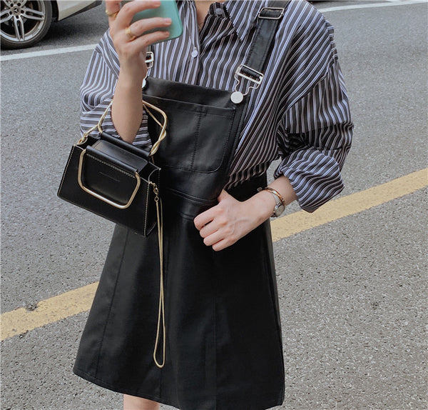 【Final Sale】Chic PU Leather Overall Dress