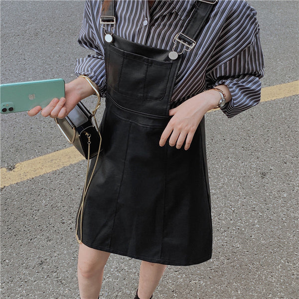 【Final Sale】Chic PU Leather Overall Dress